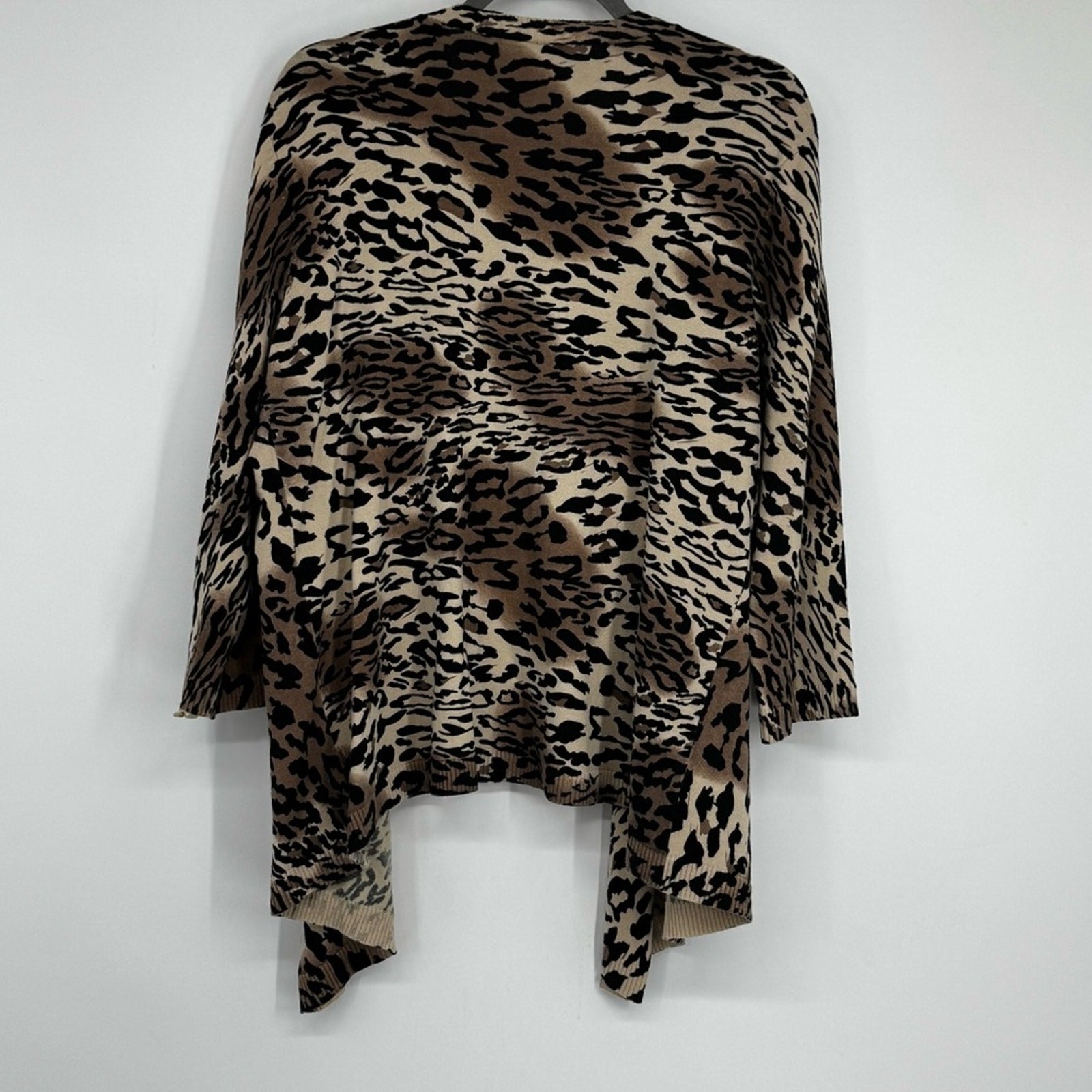 Chico’s Size 2 (Reg 12) Black/Tan Cotton/Nylon/Span Animal Print Open Cardigan