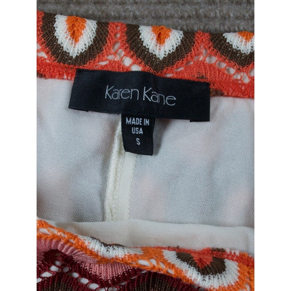 Karen Kane Crochet Knit Chevron Maxi Skirt Boho Pink Orange Zig Zag Lined Size S