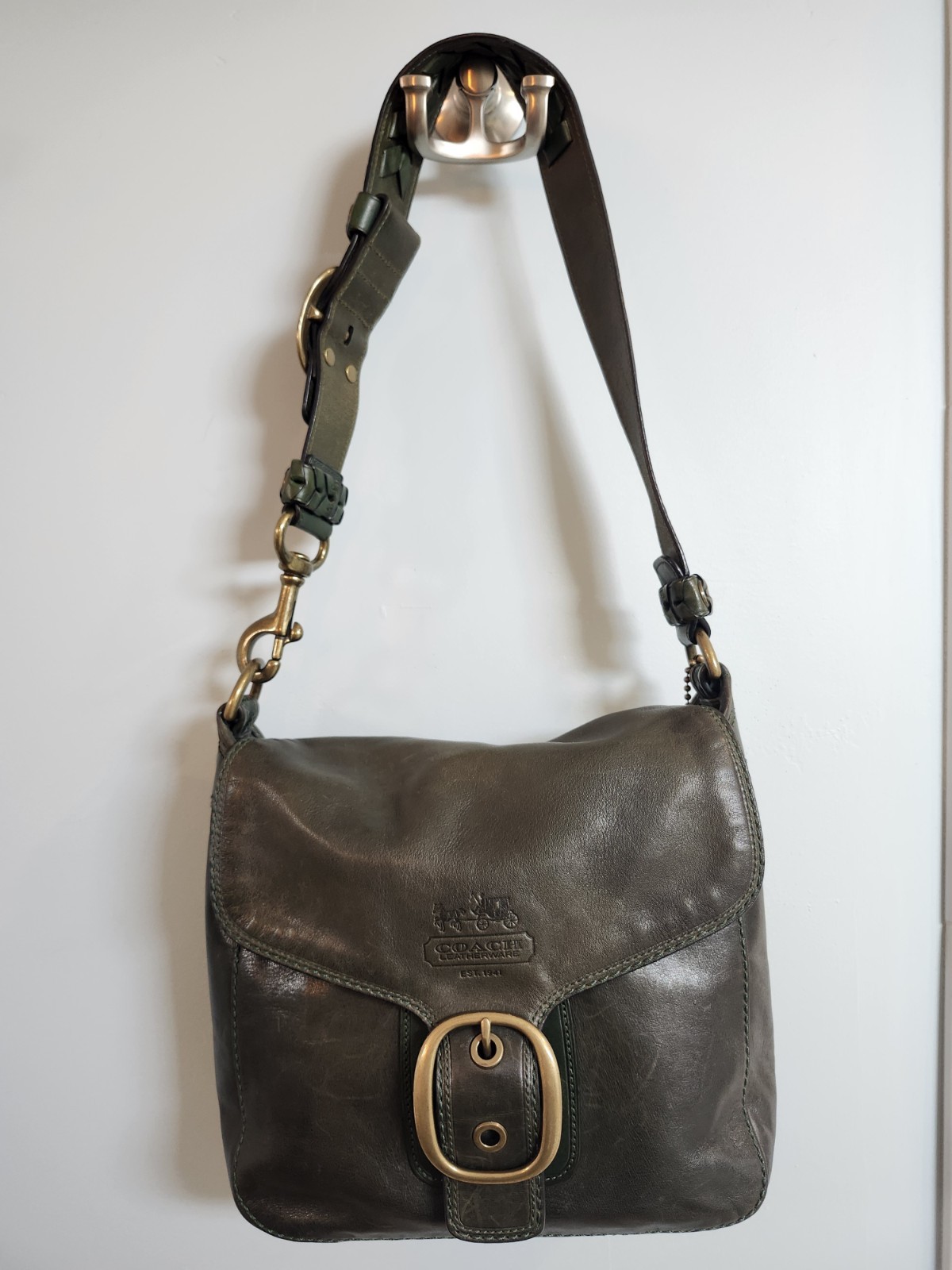 Y2K Coach Bleecker Tattersall Large Flap Shoulder Bag Green F0769-11419 Vintage