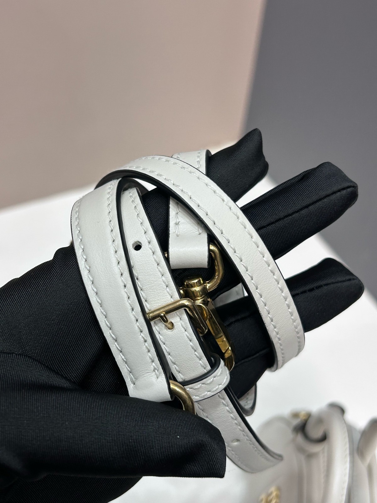 Authentic Preowned Miu Miu Mini Dome White Leather W/ Detachable Crossbody Strap