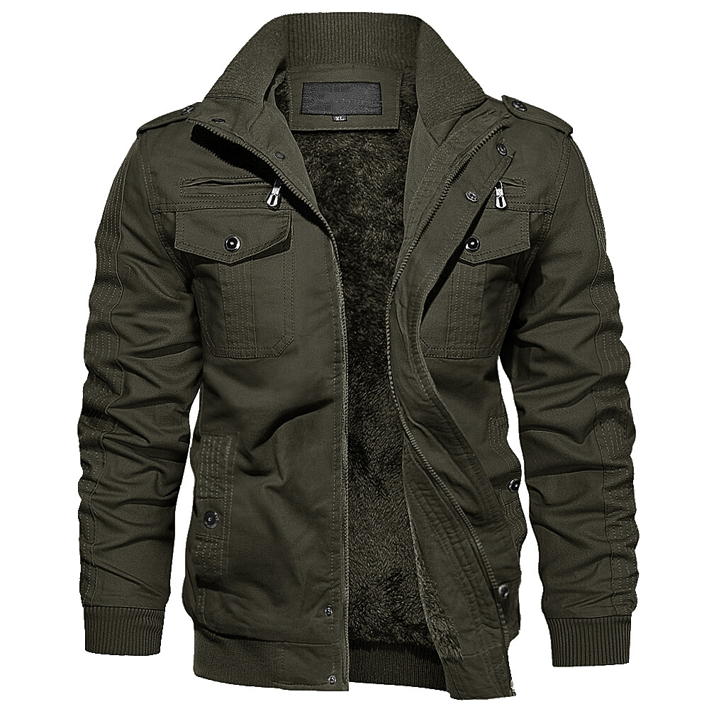 Men’s Fleece Lined Bomber Jacket Tactical Army Combat Cotton Casual Work Coat US