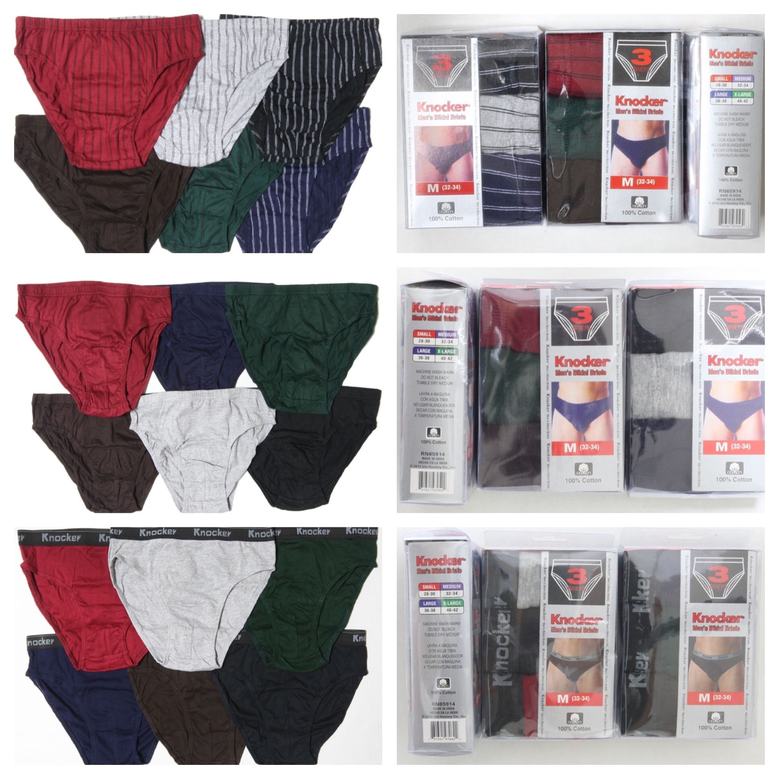 Mens Bikini Briefs 100% Cotton Underwear 3 6 12 Pack Solid, Stripe, T-Band Boxer