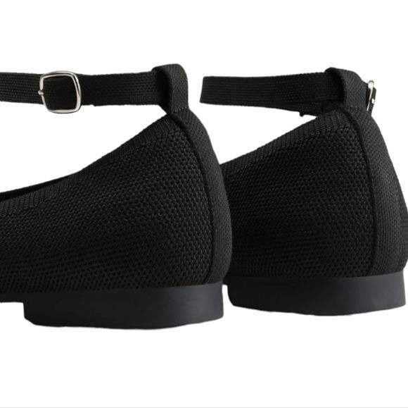 Burudani Black Knit Mary Jane Flats Women’s Size 10 Comfort Slip-On Shoes Pointy