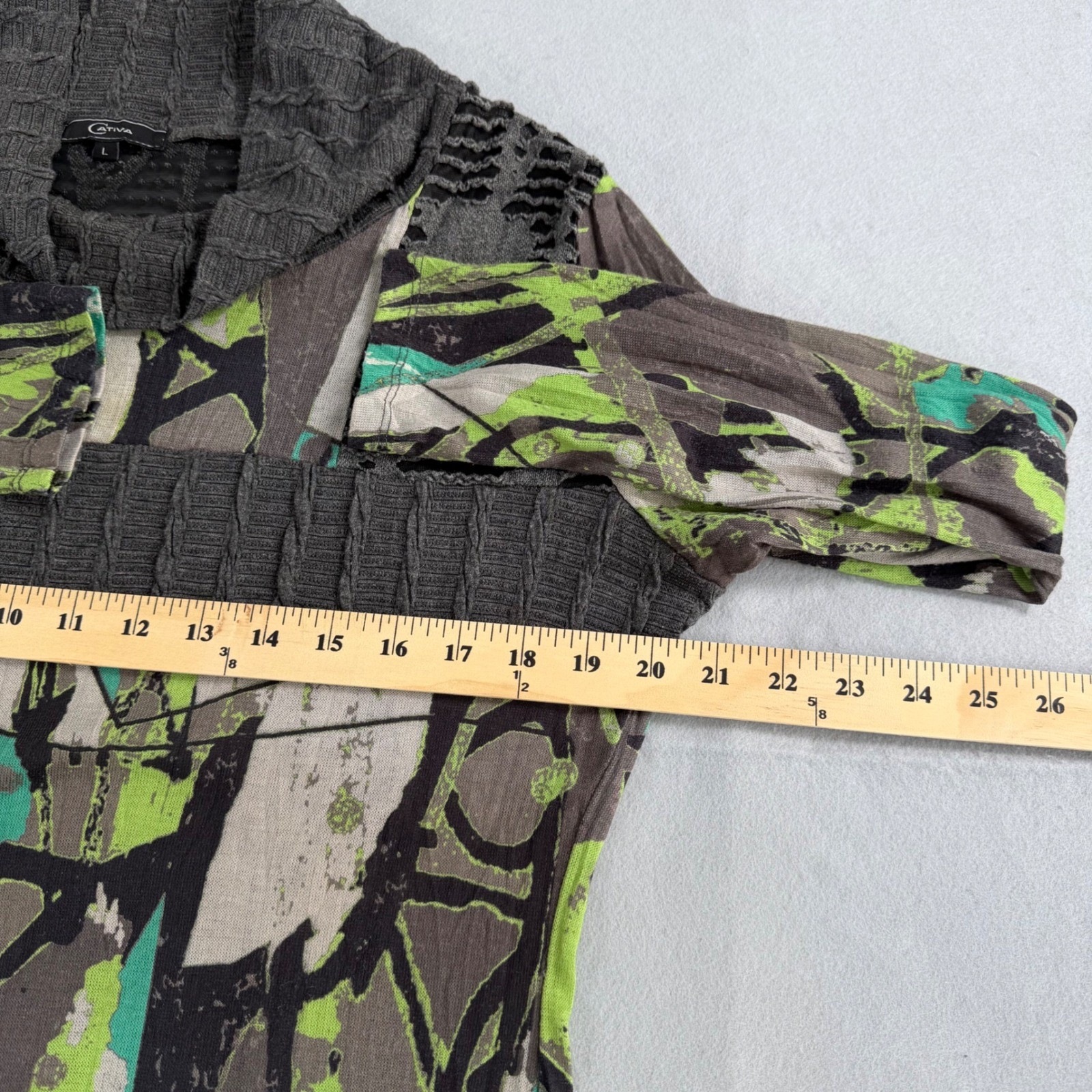 Cativa Womens Abstract Graphic Cowl Neck Top Wearable Art Mixed Media Size L
