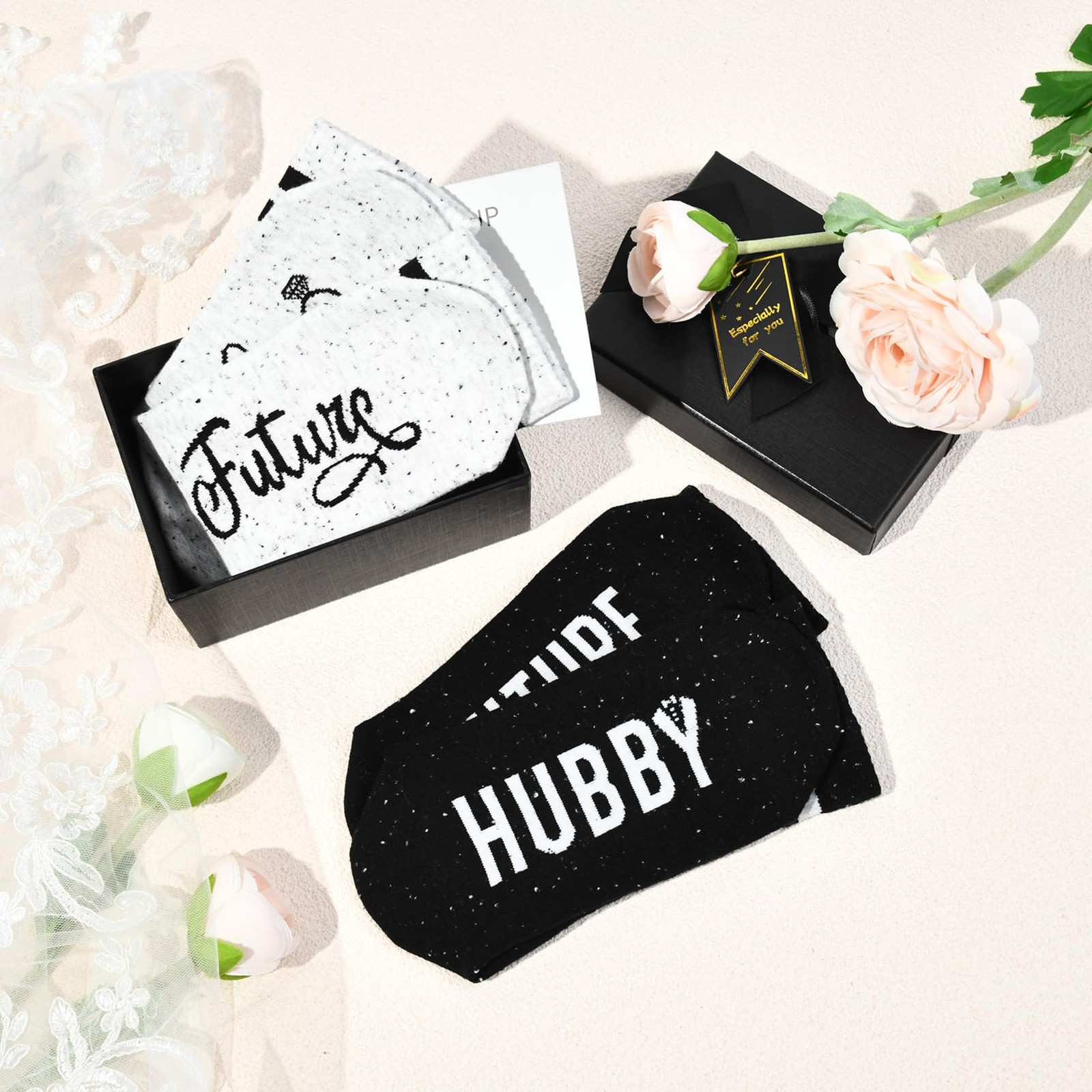 Engagement Gifts Couples 2025 Socks Bride Groom, 2 Count Black One Size Cotton