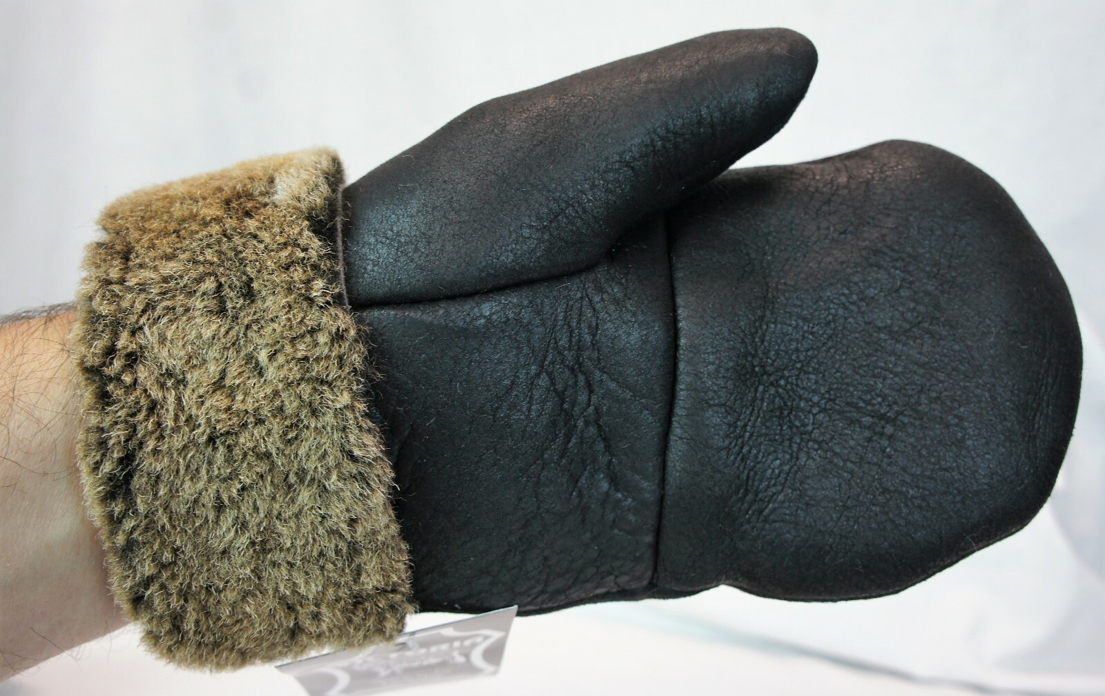 REAL GENUINE SHEEPSKIN SHEARLING LEATHER MITTENS UNISEX BROWN / BROWN ASH S-2XL