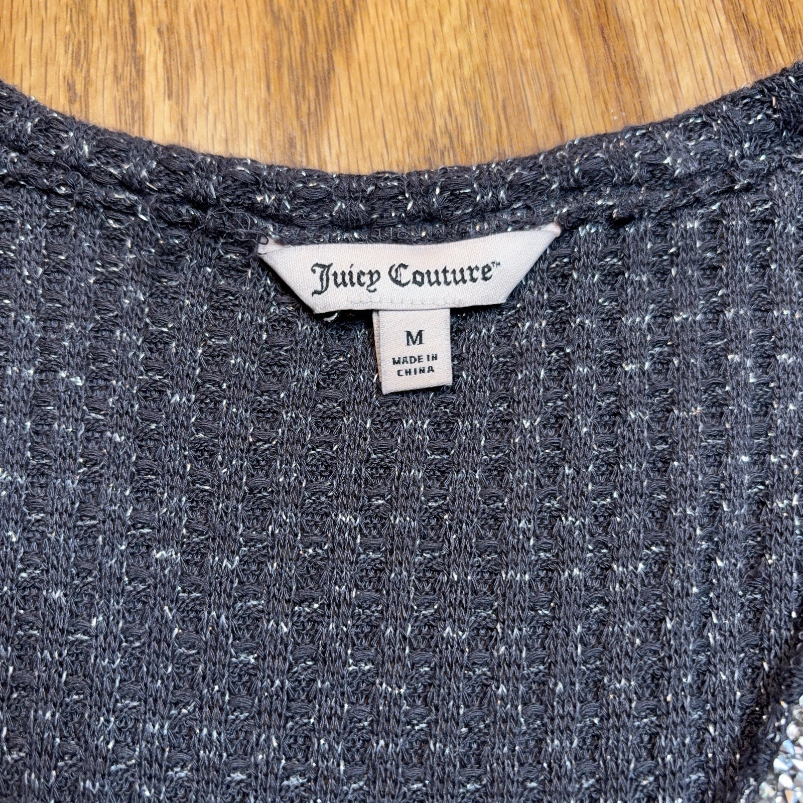 Juicy Couture Rhinestone Collar Knit Top Womens Medium Gray Babydoll Y2K