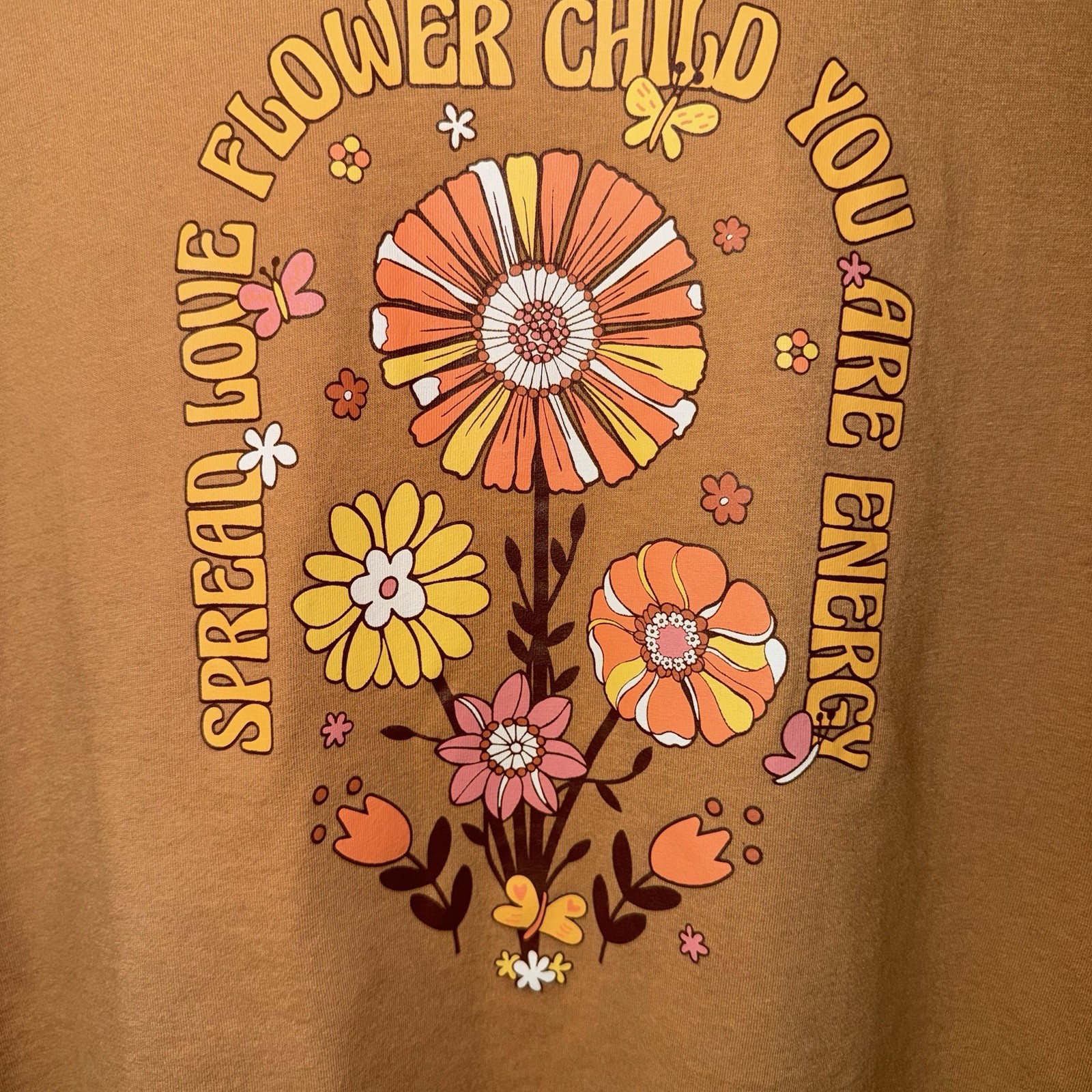 Belle Du Jour Brown Graphic Flower Child Boxy Crop Tee