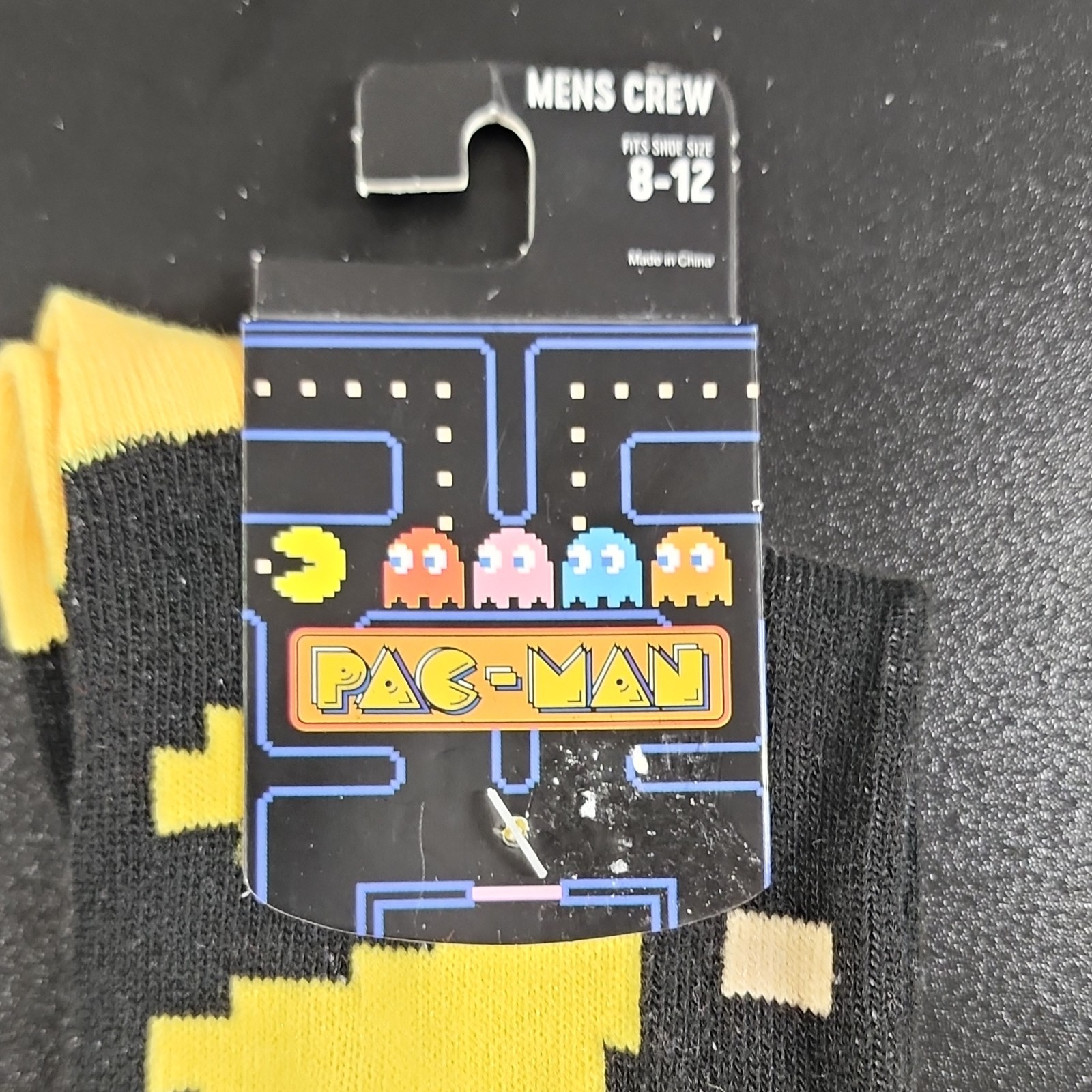 Bioworld Pac-Man Graphic Crew Socks Black Yellow Red Men 8-12 1 Pair