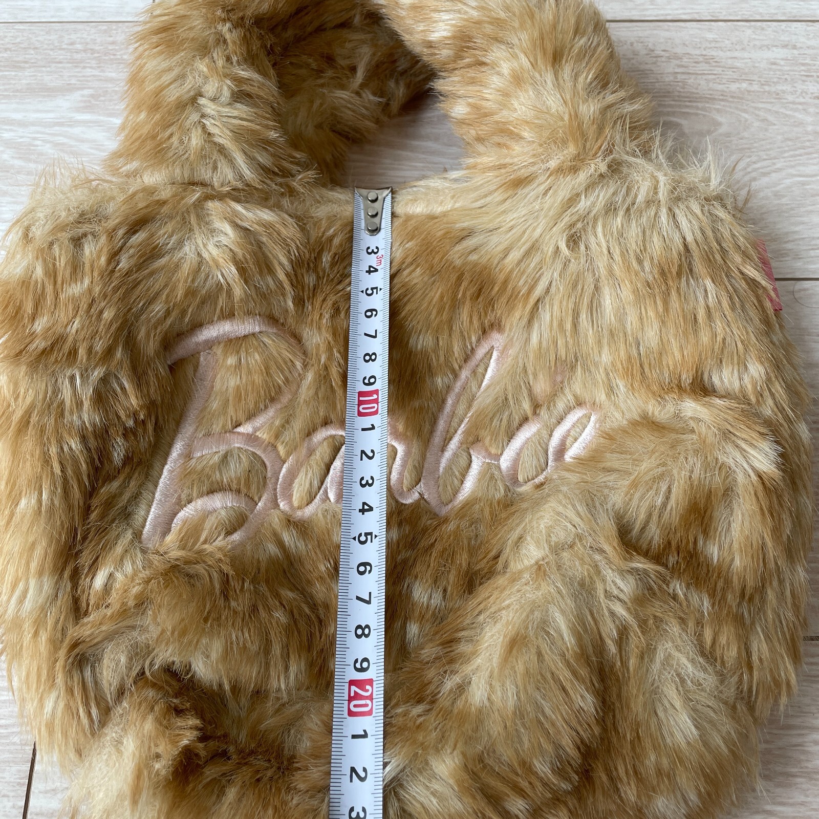 Barbie Faux Fur Hand Bag Iconic Embroidered Wallet Beige W11×H7×D4inch Movie