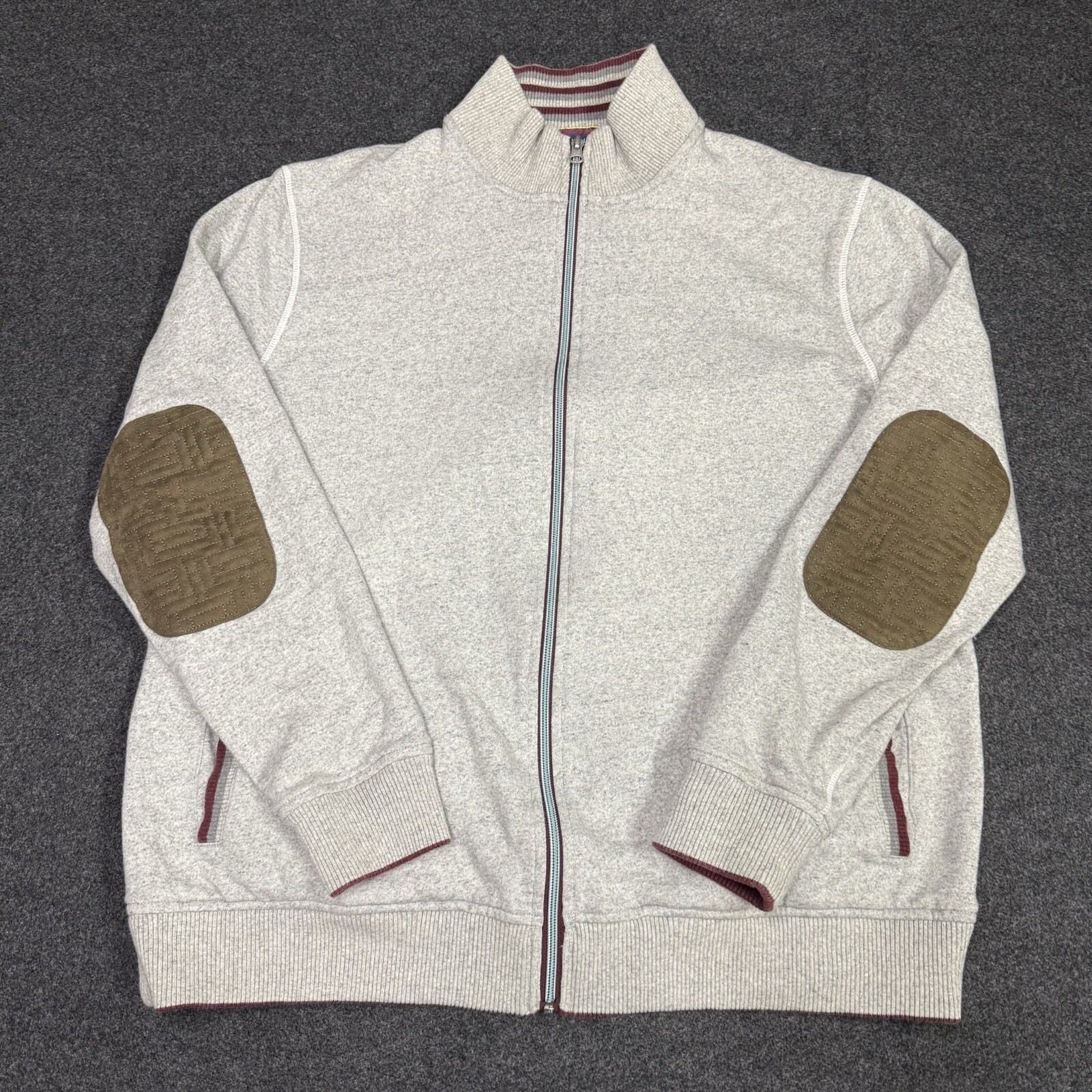 Robert Graham Sweatshirt Mens 2XL Long Sleeve Full Zip Elbow Pads Gray