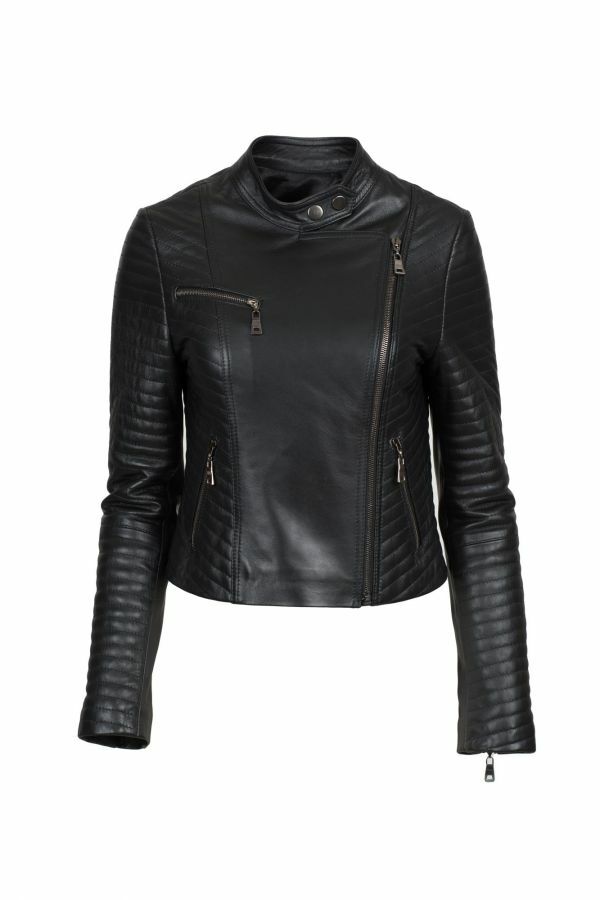 Womens Black Leather Jacket Genuine Lambskin Biker Jacket Custom S M L XL XXL-45