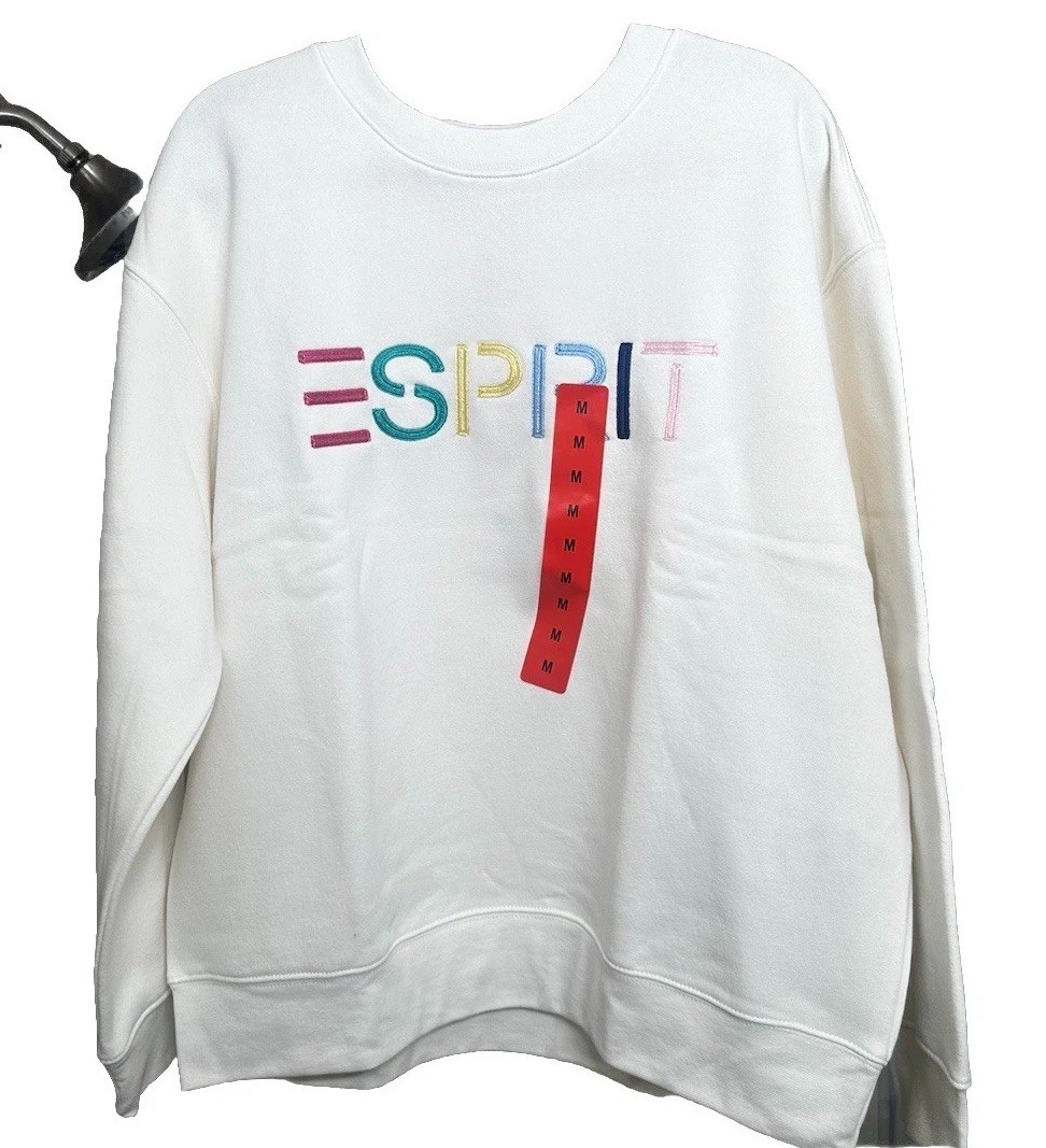 Costco ESPRIT Medium Women’s Logo Sweatshirt Crew Neck Long Sleeve Cream