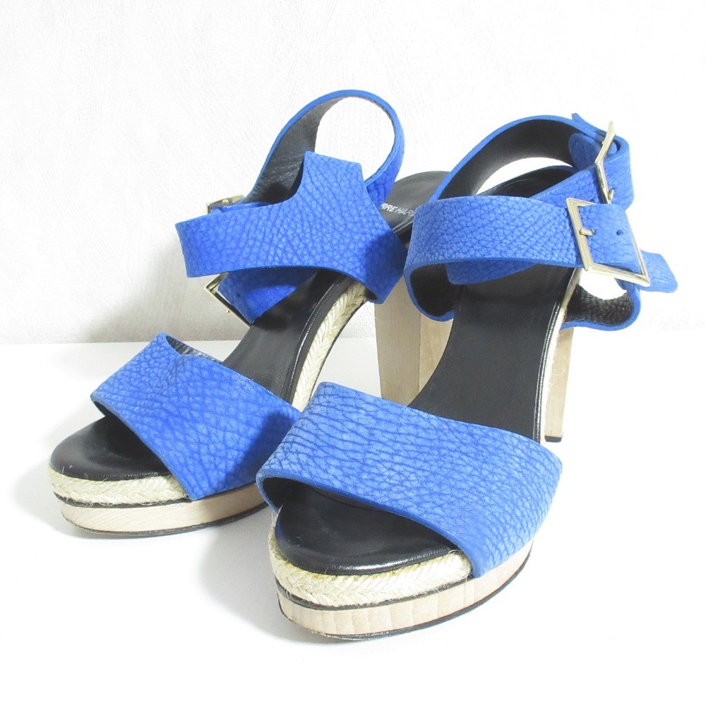 PIERRE HARDY Wood Heel Belt Sandals, Approx. 9.1″”, Blue Women USED
