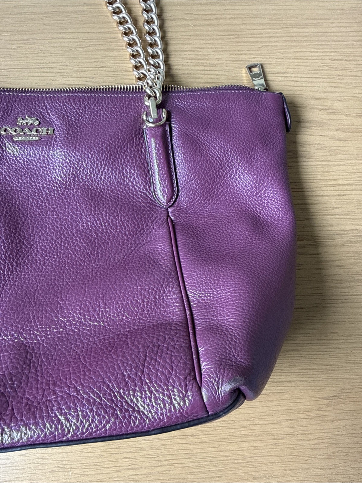 Coach Pebbled Leather Ava Chain Tote Dark Berry with Gold Hardware Style F87775