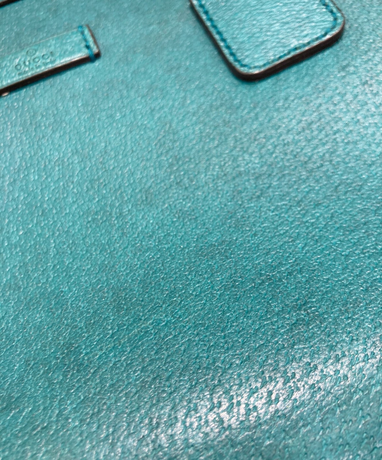 Gucci Turquoise Blue Leather Handbag Gold Hardware 264210 Women 12.6in x 7.5in