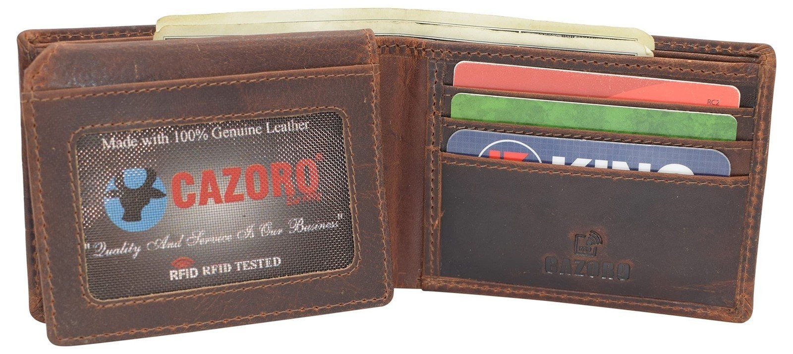 CAZORO Wallet for Mens Vintage Leather RFID Blocking Classic Bifold Wallet…