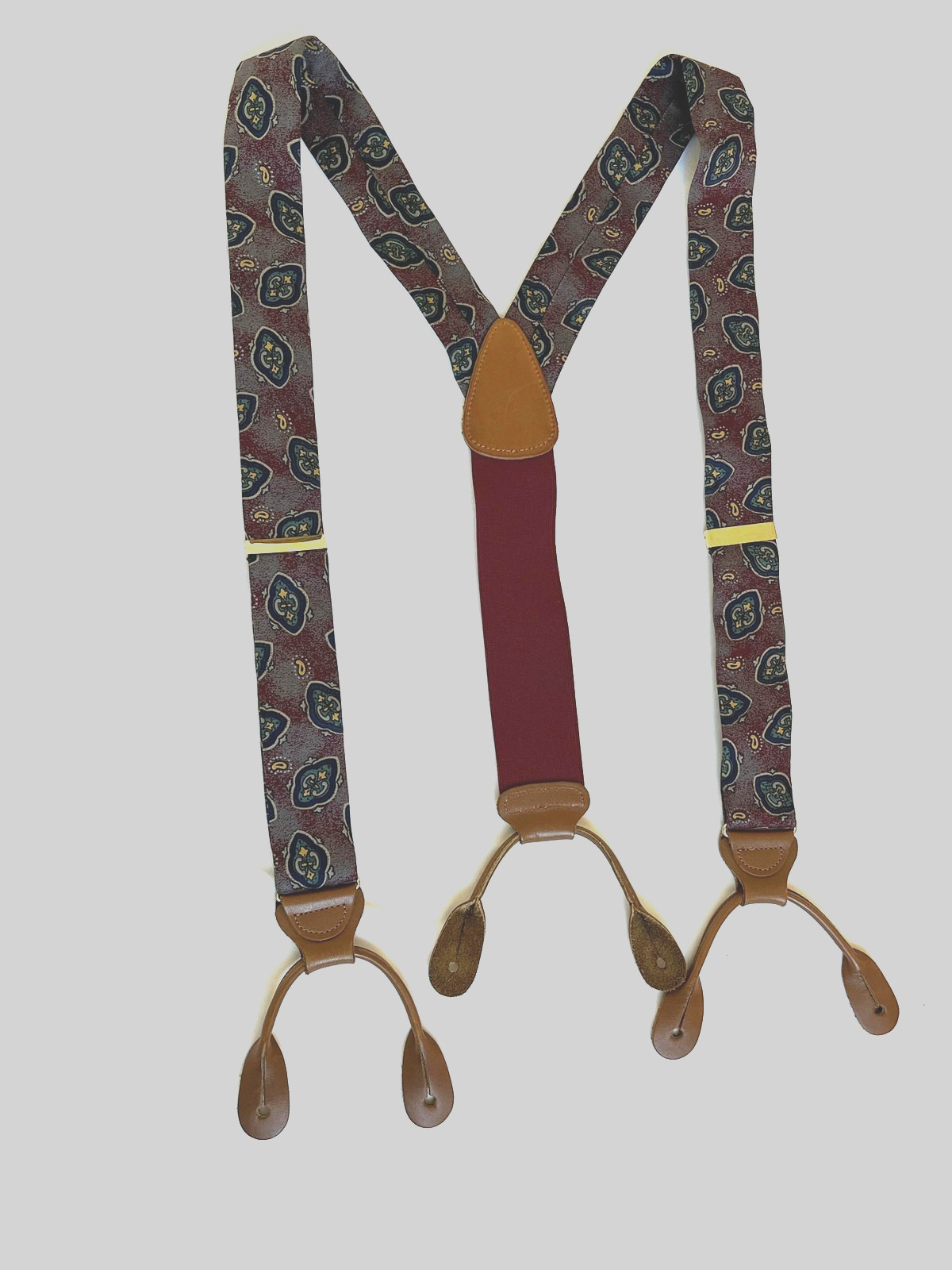 Trafalgar Suspenders Mens One Size Red Paisley Jacquard Leather Button Y Back