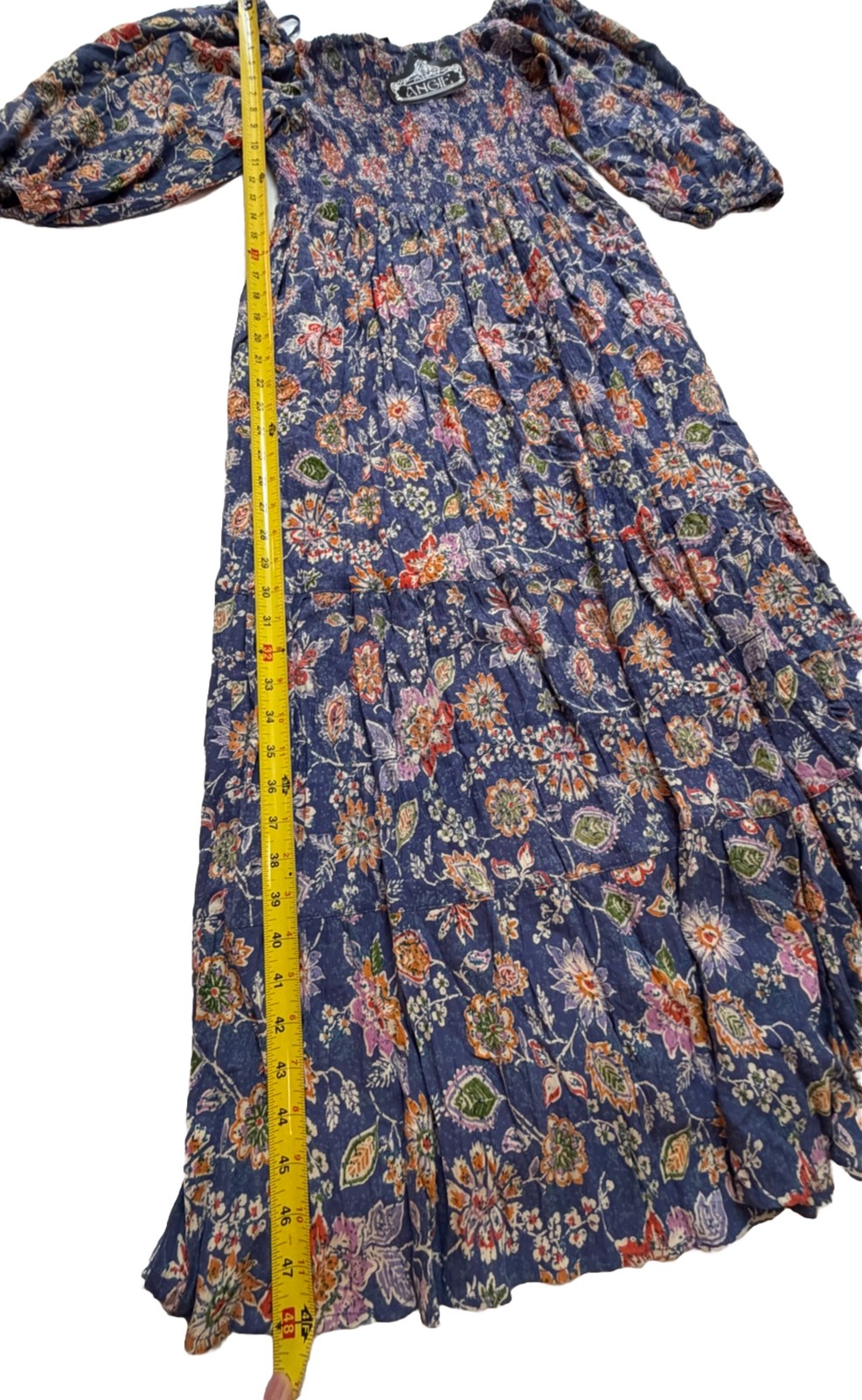 NWT Angie Floral Large Flutter Sleeve Dress Smocked Blue Multicolor