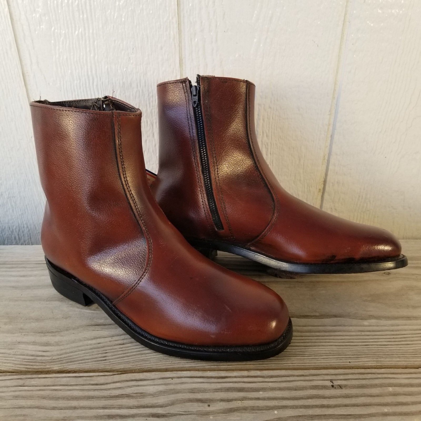Lehigh Classic Mens Brown Leather Ankle Side Zip Boots Steel Toe 9 E 1785 USA