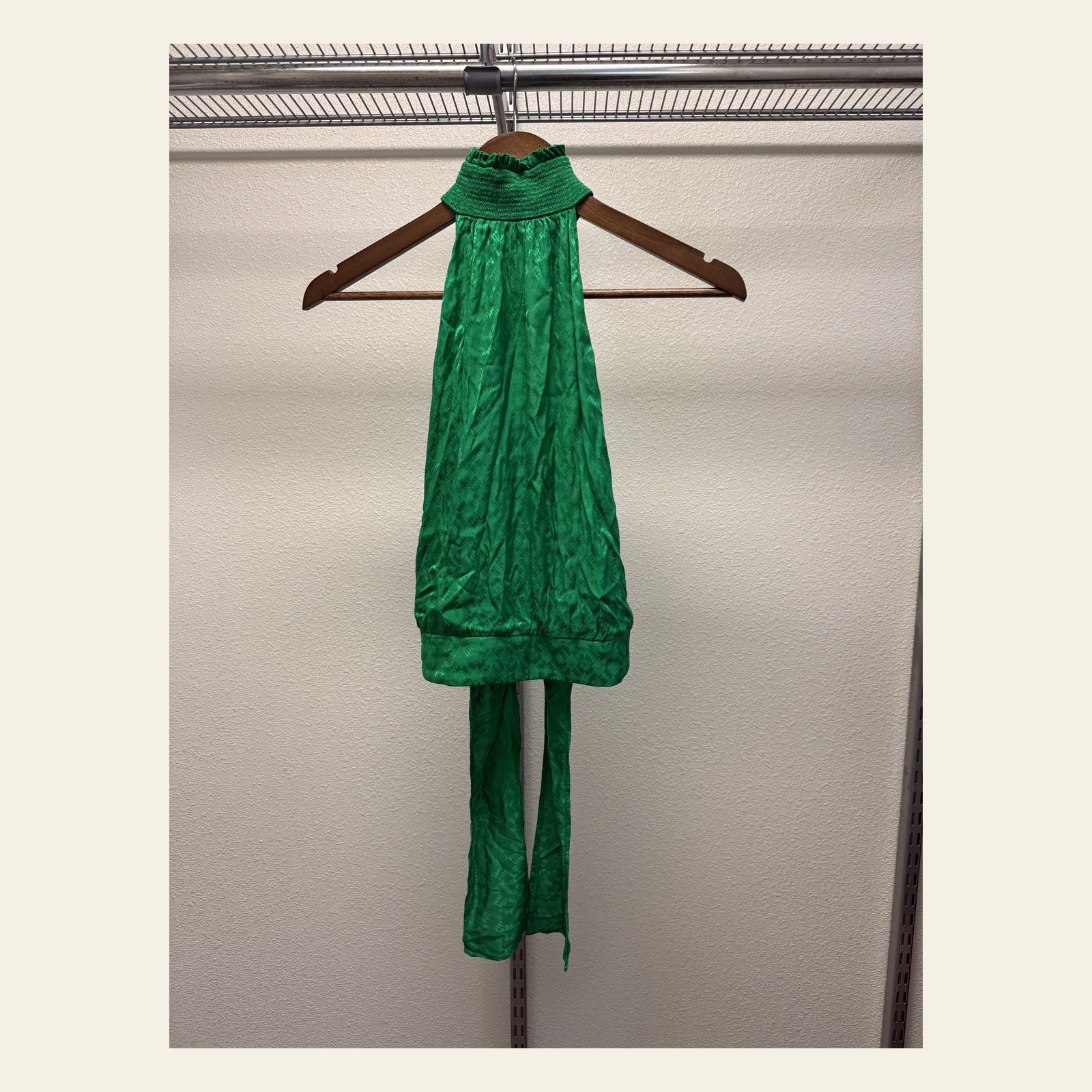 PINKO Emerald Green Jacquard Smocked Halter Top Neck Tie Viscose IT 40 US 4