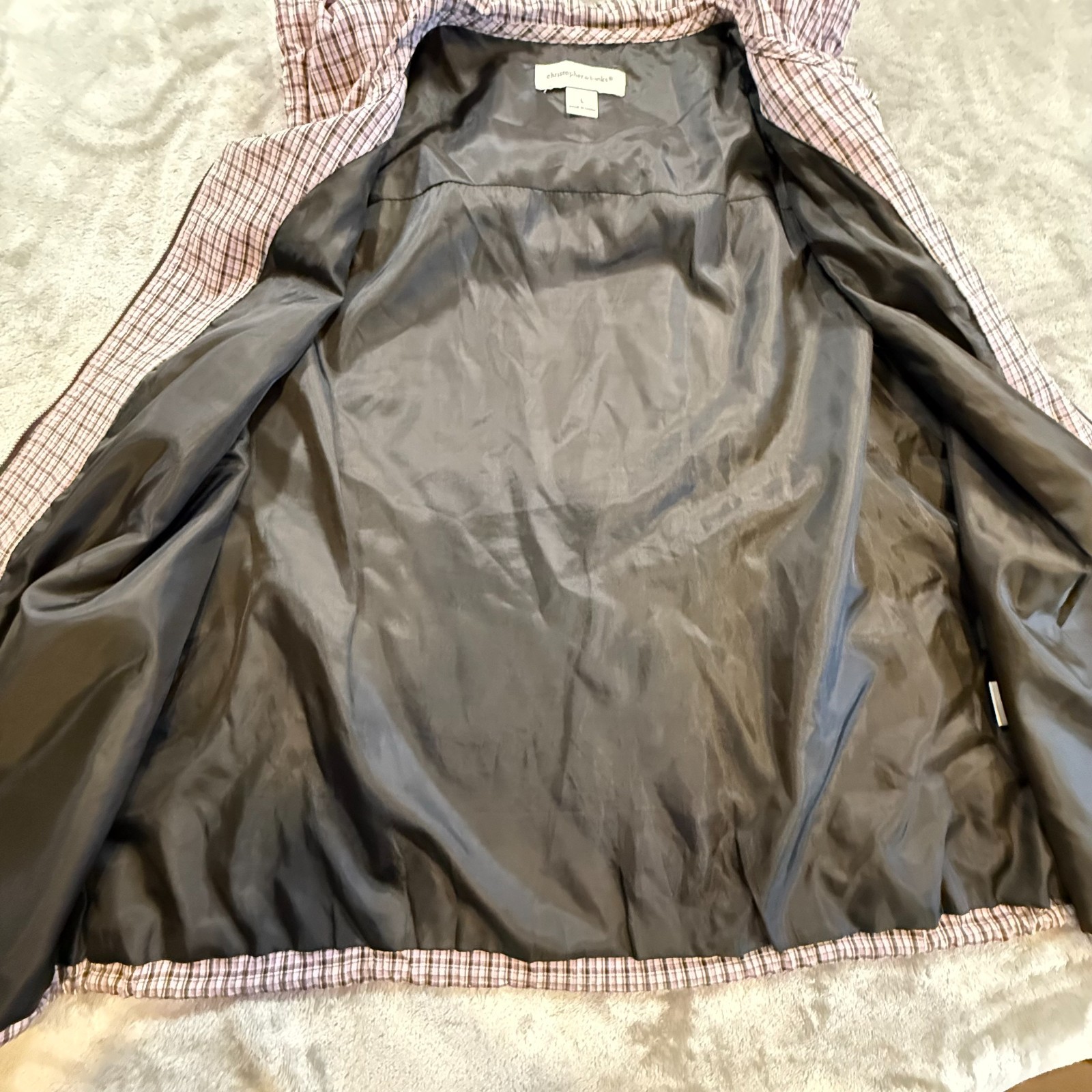 Christopher & Banks Womens Purple Plaid Hooded Zip Up Vest Large L Pocketed