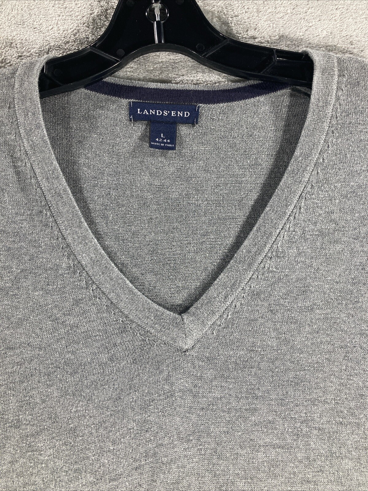 Lands End Sweater Mens Large Gray Long Sleeve V Neck Pullover 100% Baumwolle