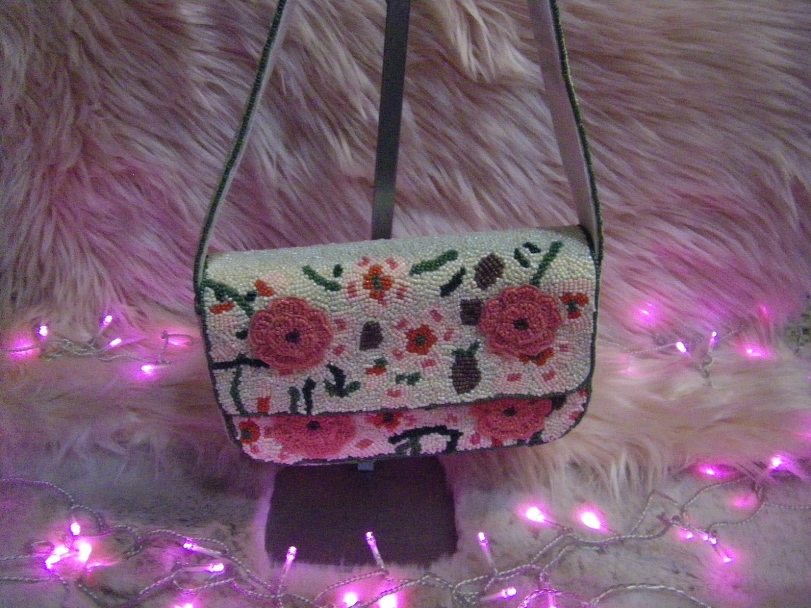 Viral Beaded Shoulder Bag Greta Pink Floral Multi NWT