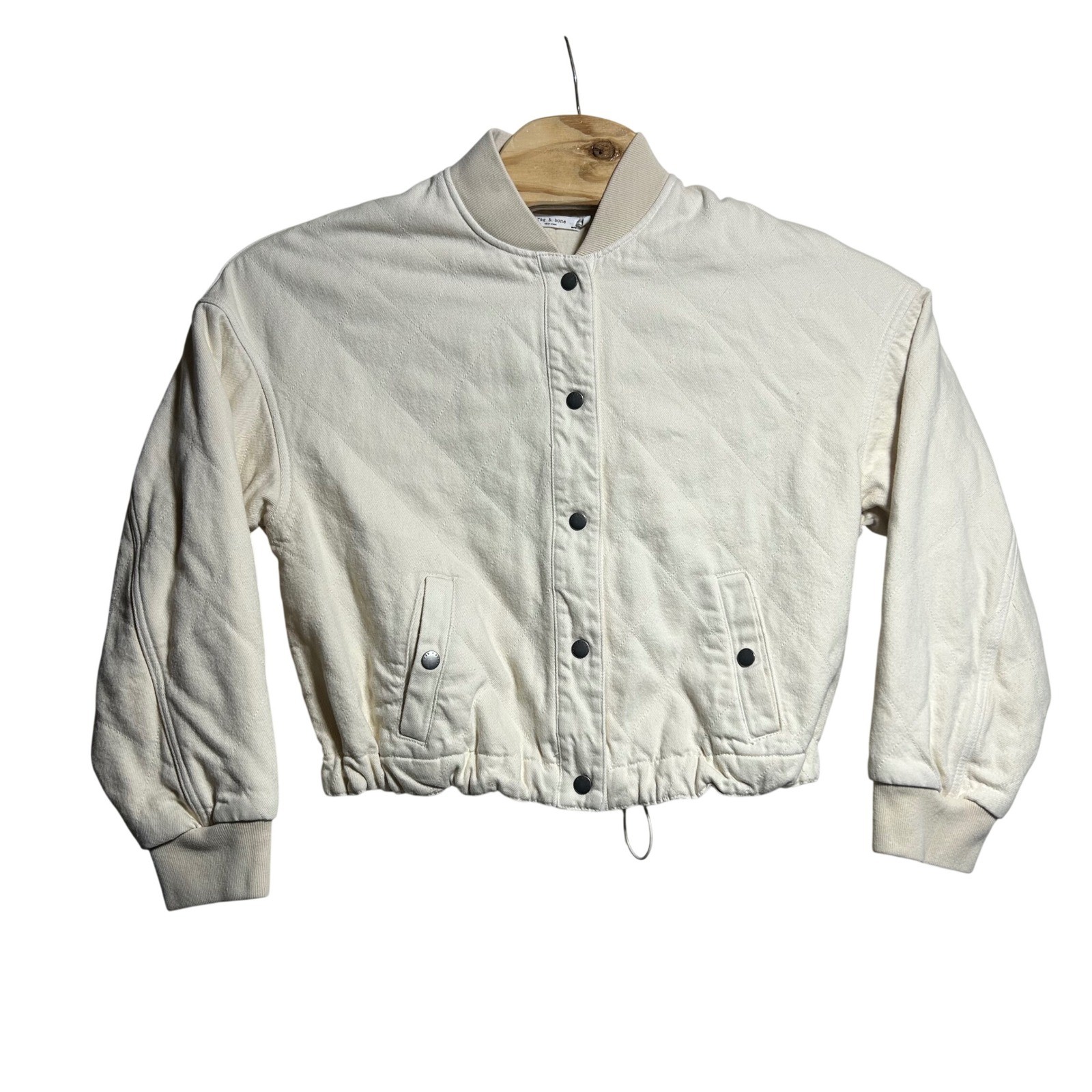 Rag & Bone Cream Quilted Cotton Bomber Jacket Cropped Off-White Size Medium