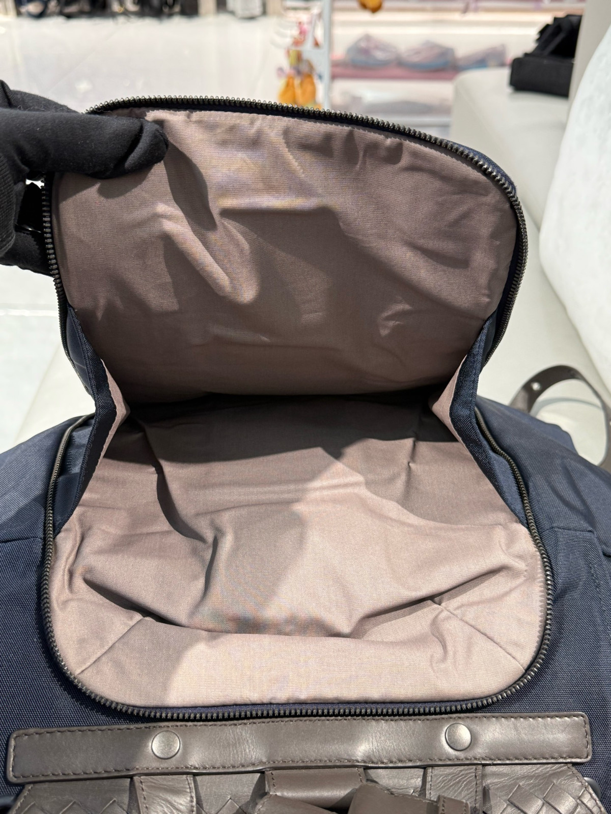 Authentic Bottega Veneta Intrecciato Leather and Nylon Backpack Intrecciato