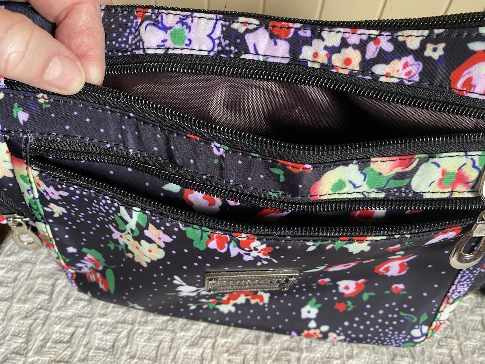 RUIMOTI Nylon FlORAL Crossbody Shoulder Bag Purse Very Roomy Pockets 13” x 6.75