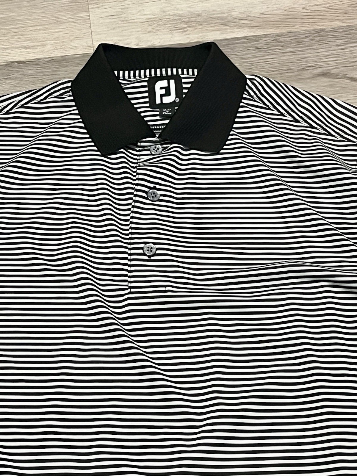 Footjoy Shirt Mens Med Short Sleeve Golf Polo Stretch Lightweight Black Stripes