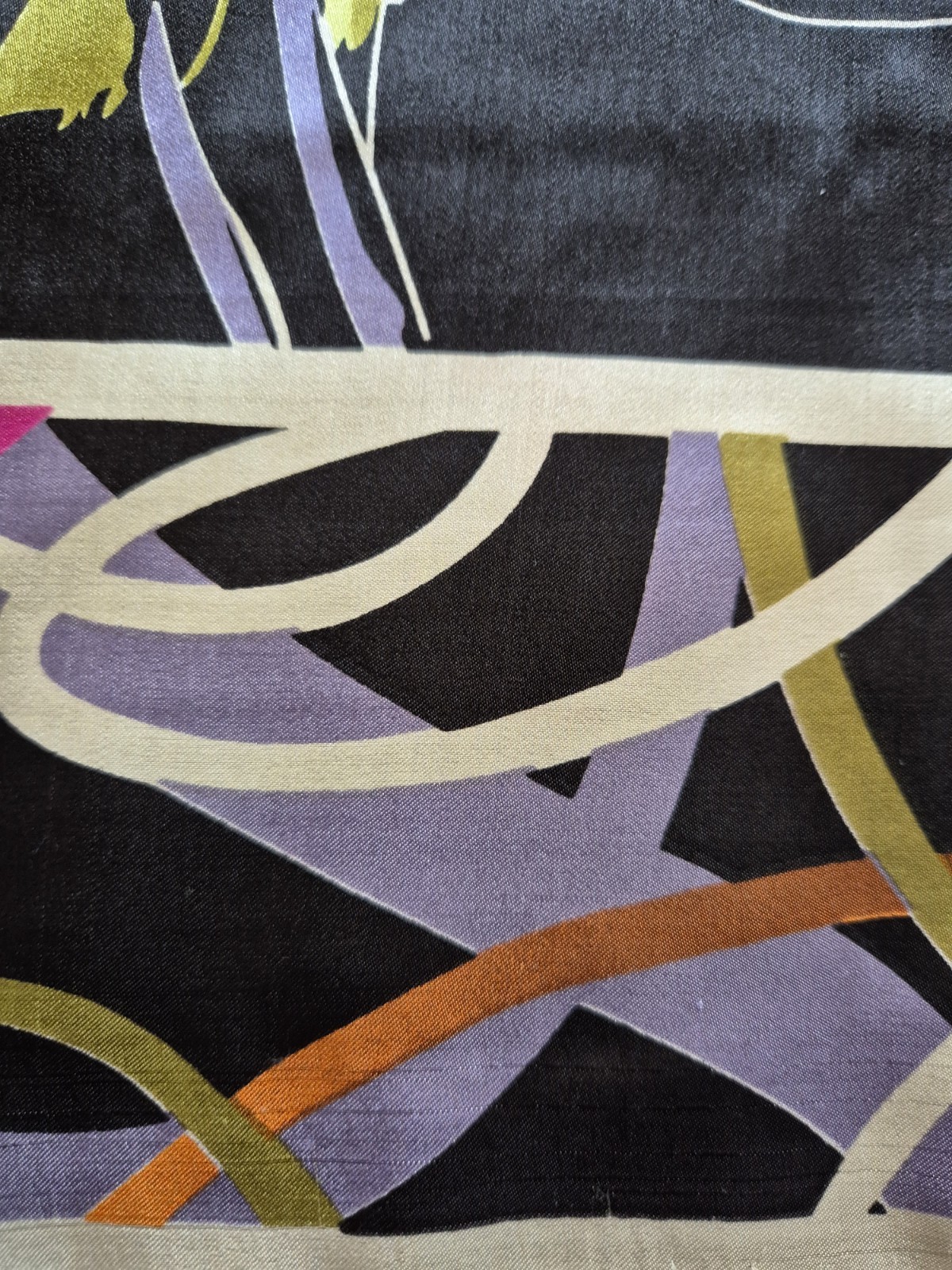 Floral & Circle 82cm Silk Square Scarf Black Pink Orange Cream