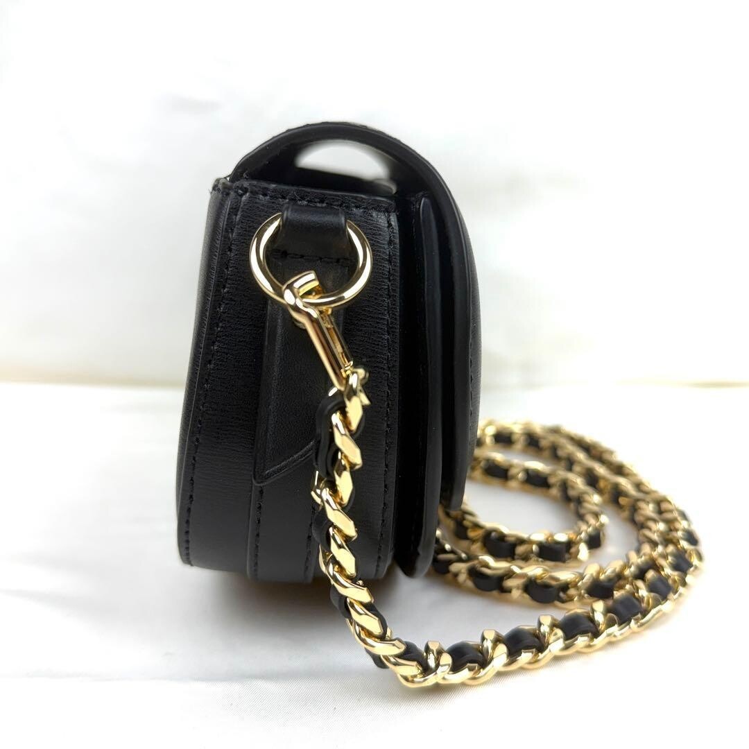 MICHAEL KORS Mila Small Leather Crossbody Shoulder Bag Black Gold Chain Auth