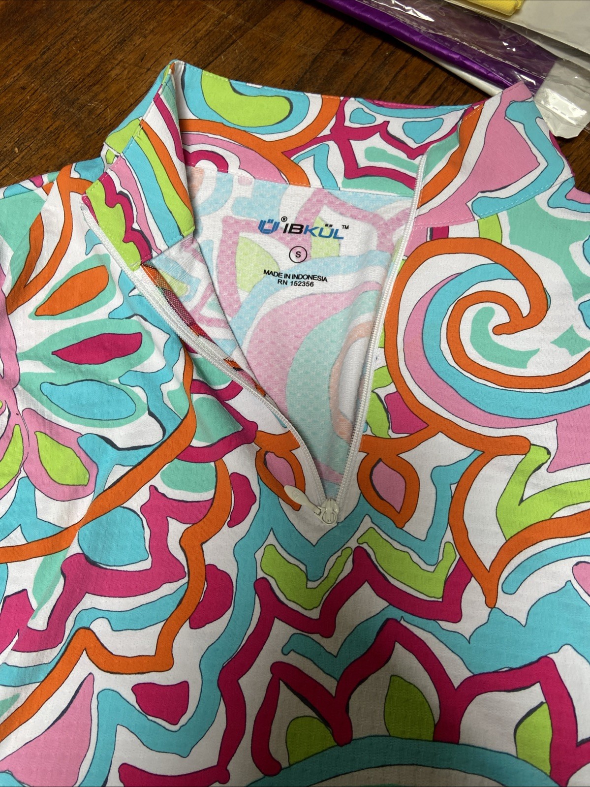 IBKUL Ariana Mock Neck Top Short Sleeve S M L XL Multi Women’s Golf Shirt UPF 50