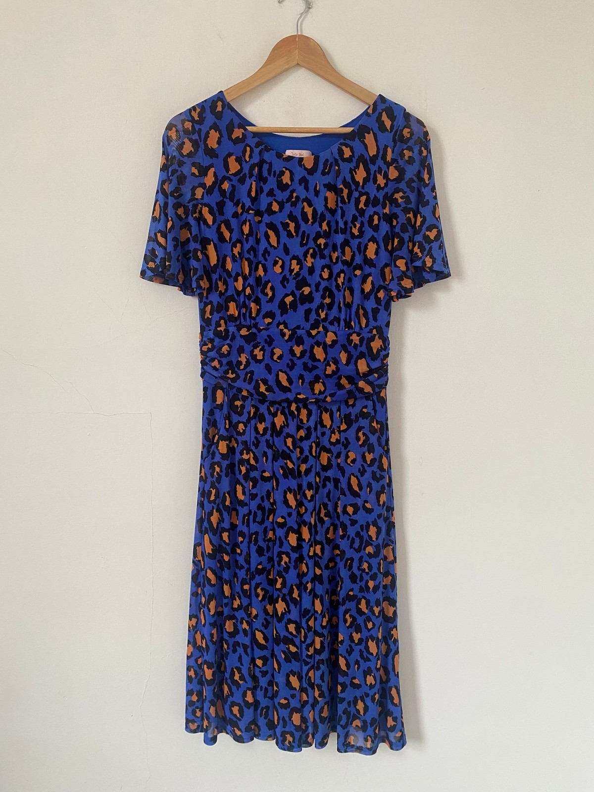 Jolie Moi Dress Size 12 Blue Leopard Midi Jersey Stretch Wedding Occasion