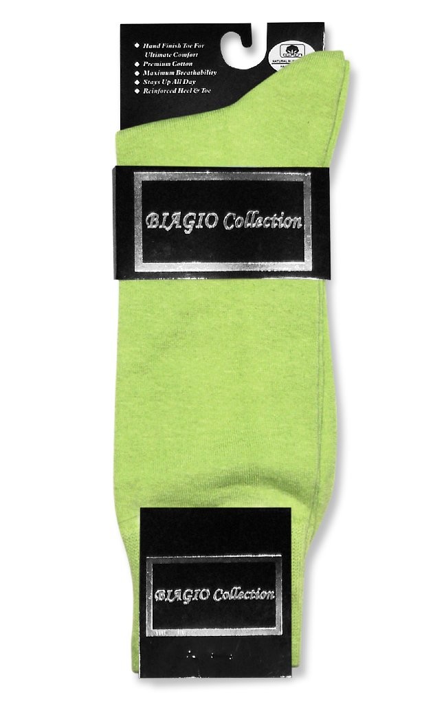 1 Pair of Biagio Solid LIME GREEN Color Mens COTTON Dress SOCKS