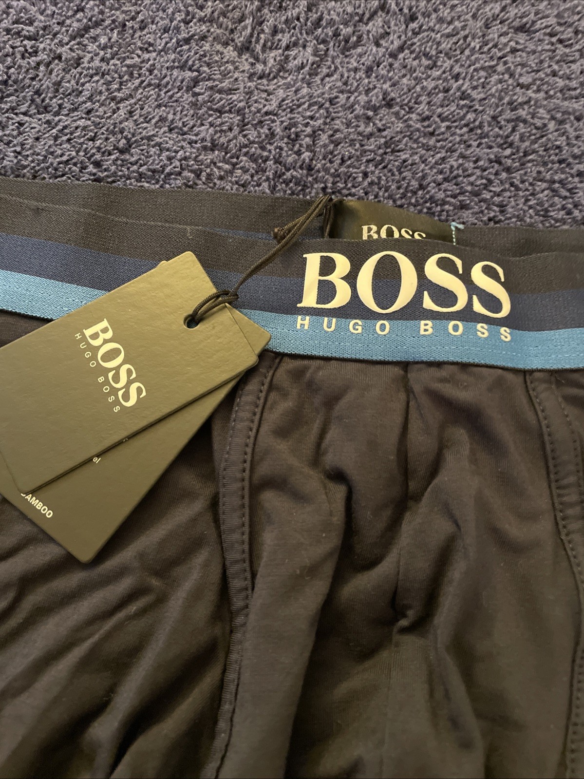 Hugo Boss Men Boxer Briefs Bamboo Blend Black Blue Waistband Size M New W/Tags