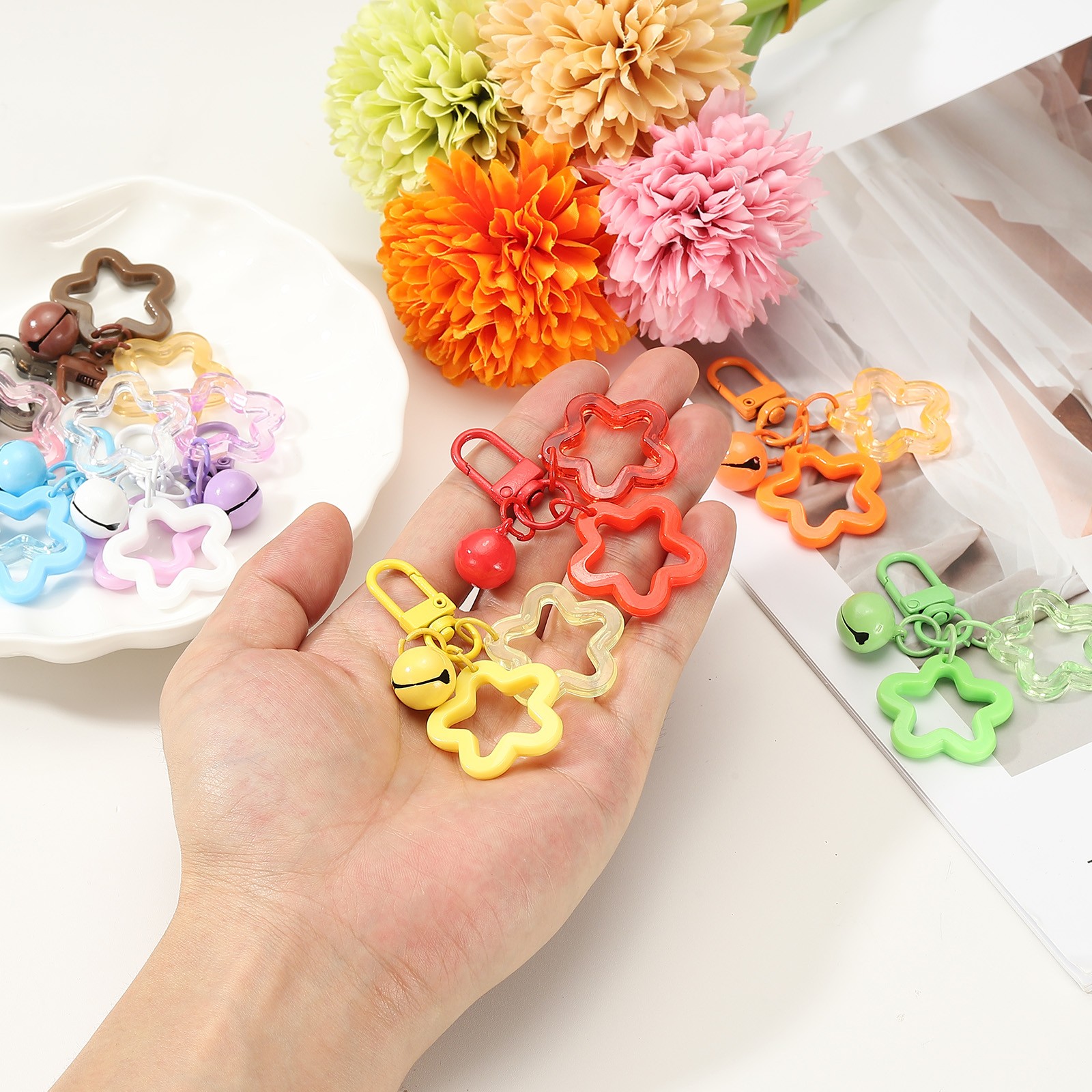 10Pcs Star Keychain, Keychain Charms, White/Black/Brown