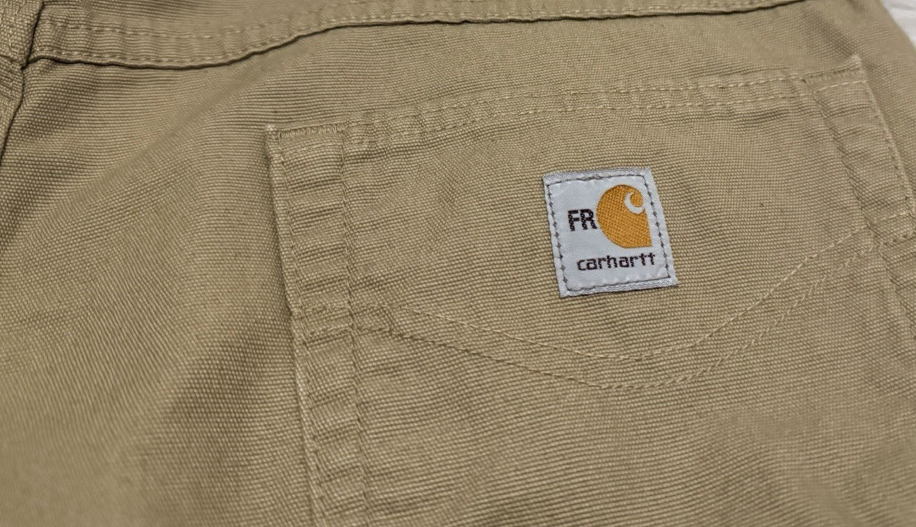 Carhartt FR Flame Resistant Canvas Cargo Workwear Pants Men 40 X 30 Tan Pockets
