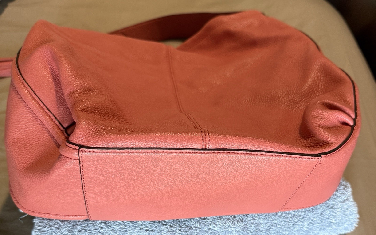 Authentic Coach Avery Pebbled Leather Hobo Bag, F23309, Coral/Sienna, Pre-Owned