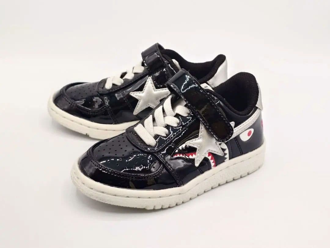 BAPE STA Shark Kids Shoes Black Size 17cm US 11C A Bathing Ape Sneaker Great