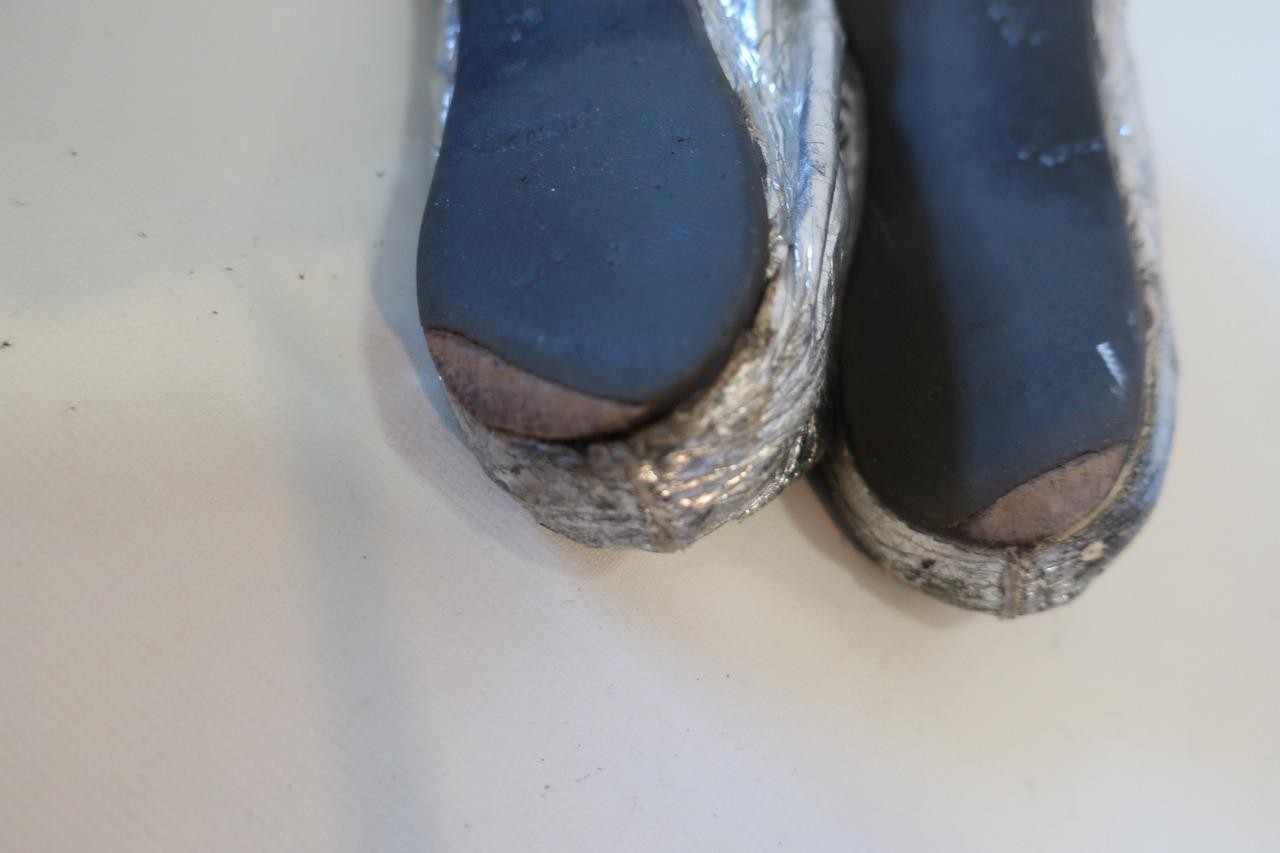 Womens Lanvin Metallic Silver Leather Ballet Flats 40 1/2 /US 10.5