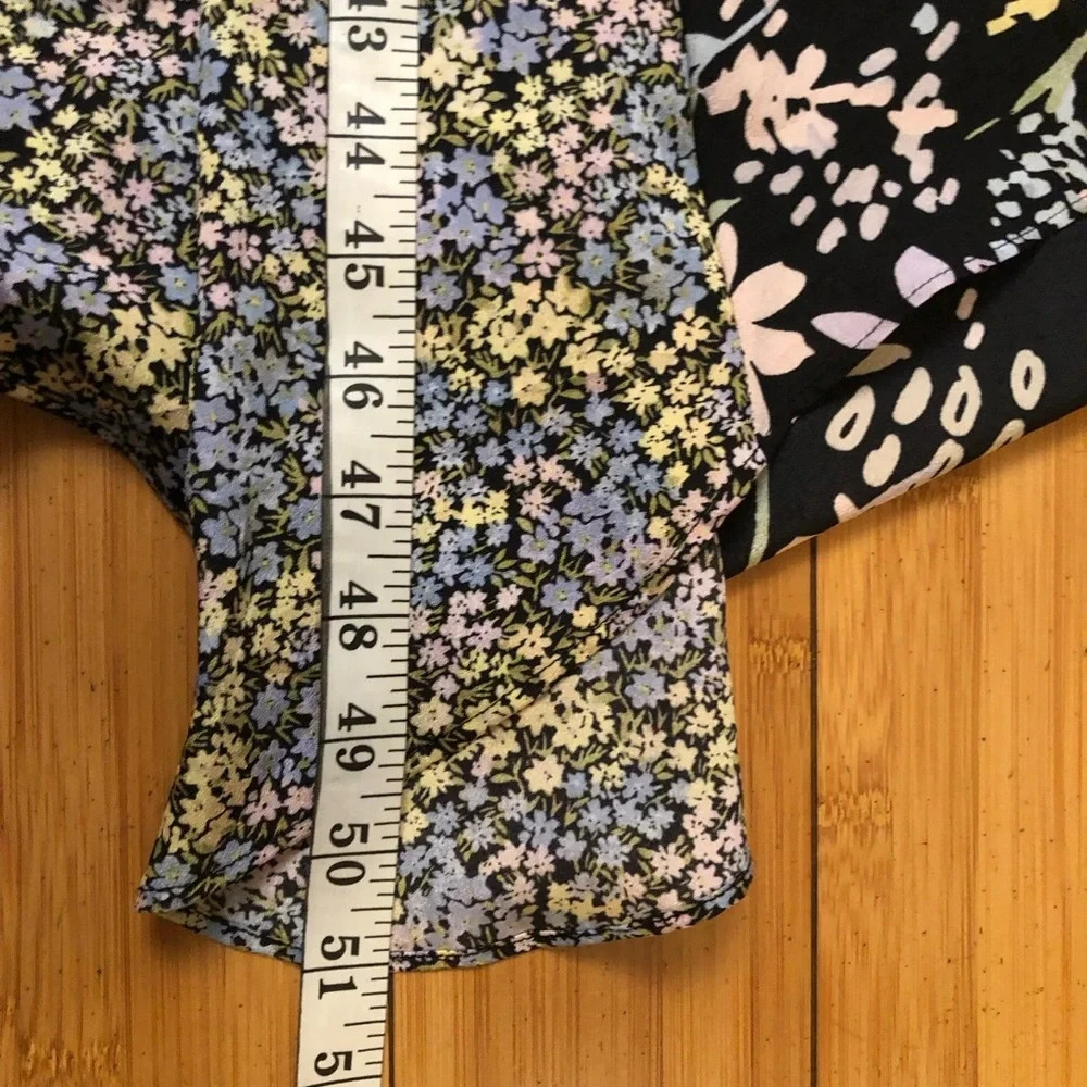 Calvin Klein Mixed Floral Asymmetrical Handkerchief Black Yellow Midi Dress 6