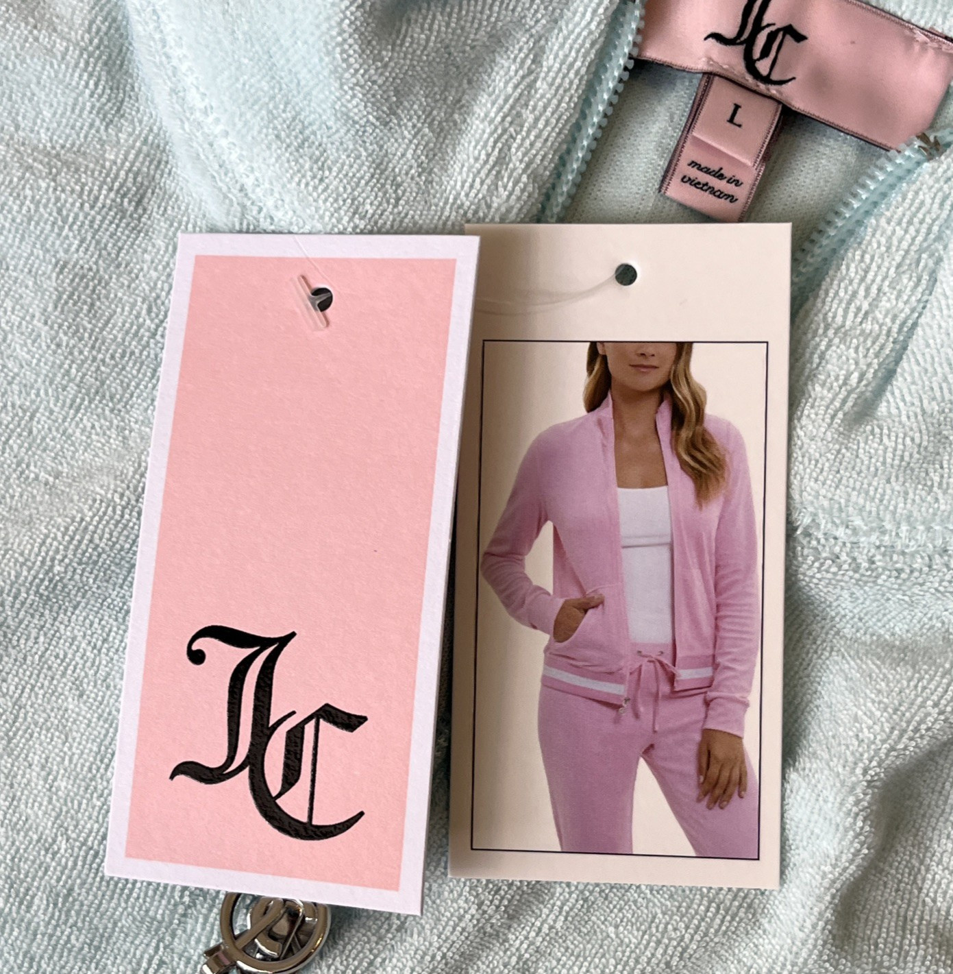 Juicy Couture Velour Tracksuit Jacket Light Blue Glow Women’s Size Large