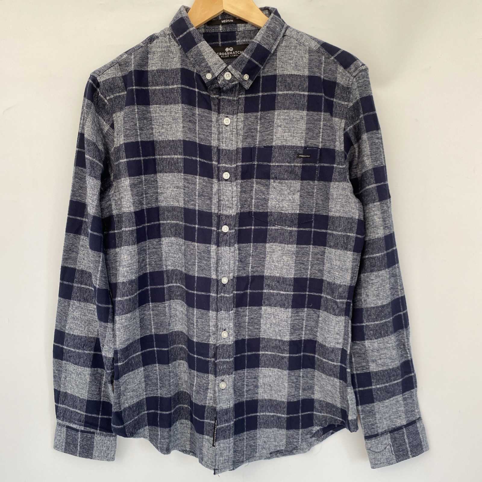 Crosshatch Black Label Shirt Men’s Medium Blue Check Cotton Flannel Shirt