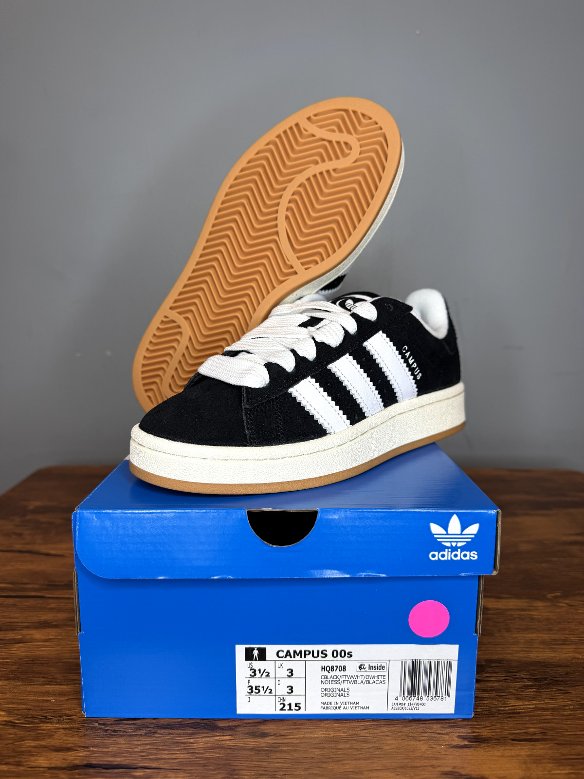 ADIDAS CAMPUS 00S CORE BLACK WHITE GUM ATHLETIC SNEAKERS HQ8708 SIZES 3.5 4.5 5