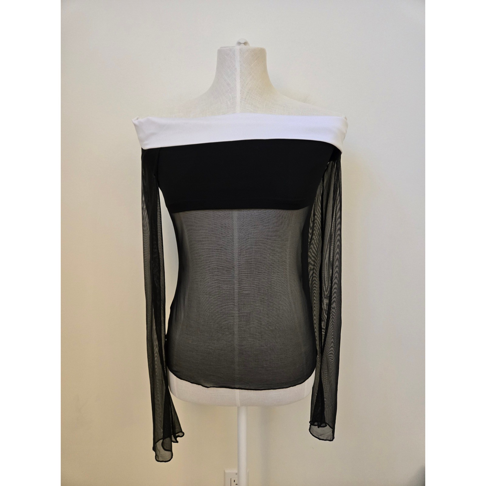 Princess Polly Black Sheer Mesh Off Shoulder Long Sleeve Top Size US 8