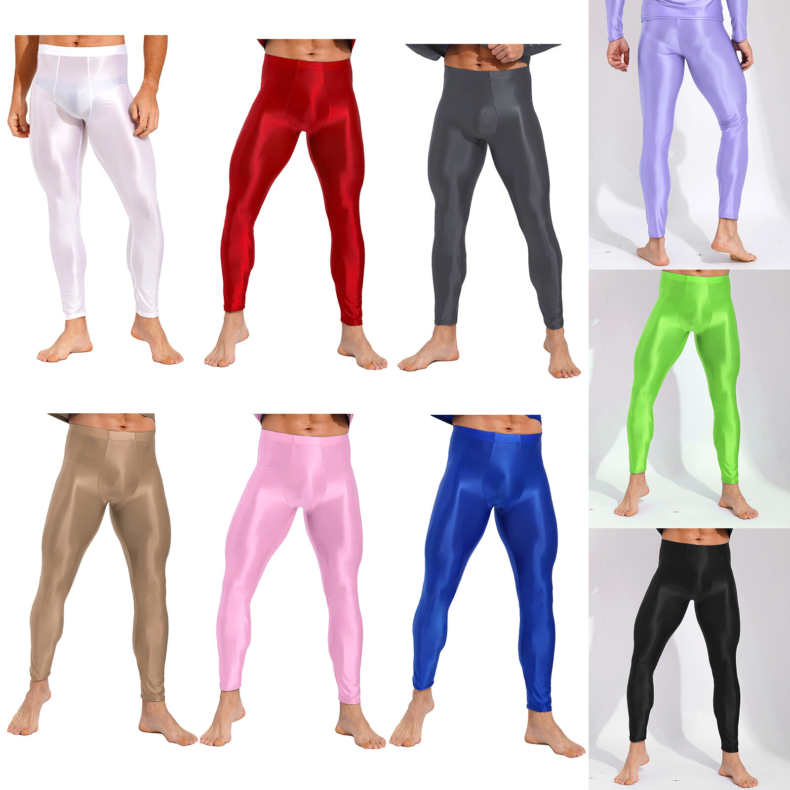 Mens Bulge Pouch Skinny Long Trouser Solid Color Leggings Compression Pants