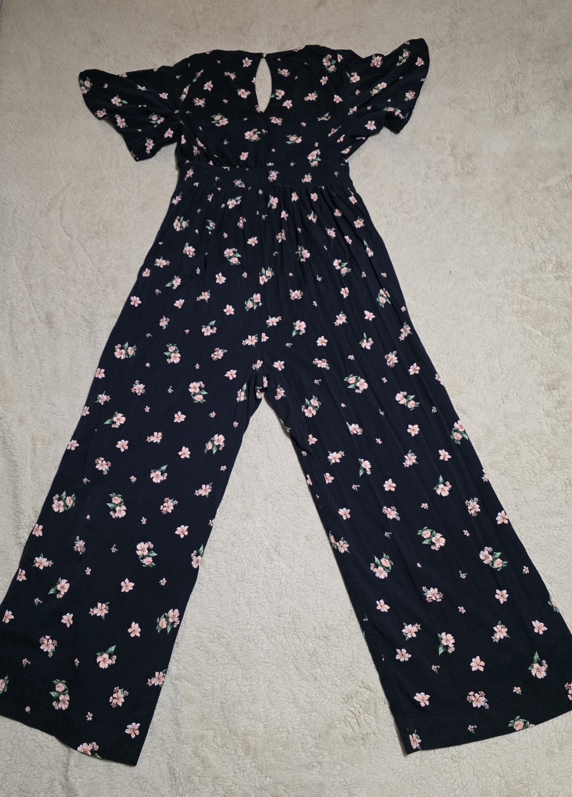 Torrid Size 0 Black Floral Flutter Sleeve Wide Leg Jumpsuit